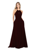 Burgundy Gold A-Line High Neck Sleeveless Long Bridesmaid Dress Cassiopeia