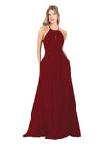 Burgundy A-Line High Neck Sleeveless Long Bridesmaid Dress Cassiopeia