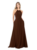 Chocolate A-Line High Neck Sleeveless Long Bridesmaid Dress Cassiopeia