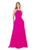 Fuchsia A-Line High Neck Sleeveless Long Bridesmaid Dress Cassiopeia