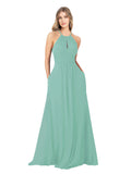 Jade A-Line High Neck Sleeveless Long Bridesmaid Dress Cassiopeia