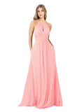 Salmon A-Line High Neck Sleeveless Long Bridesmaid Dress Cassiopeia