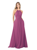 Wild Berry A-Line High Neck Sleeveless Long Bridesmaid Dress Cassiopeia