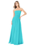 Aqua A-Line Strapless Sleeveless Long Bridesmaid Dress Ciel