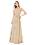 Champagne A-Line Strapless Sleeveless Long Bridesmaid Dress Ciel