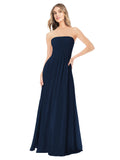 Dark Navy A-Line Strapless Sleeveless Long Bridesmaid Dress Ciel