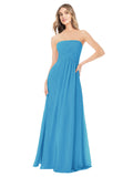 Peacock Blue A-Line Strapless Sleeveless Long Bridesmaid Dress Ciel