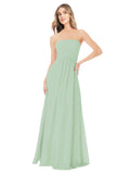 Sage A-Line Strapless Sleeveless Long Bridesmaid Dress Ciel