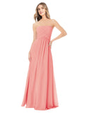 Watermelon A-Line Strapless Sleeveless Long Bridesmaid Dress Ciel