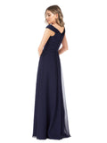 Dark Navy A-Line Off the Shoulder Sleeveless Long Bridesmaid Dress Constance