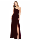 Burgundy Gold A-Line One Shoulder Sleeveless Long Bridesmaid Dress Doris