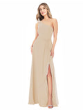 Champagne A-Line One Shoulder Sleeveless Long Bridesmaid Dress Doris