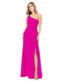 Fuchsia A-Line One Shoulder Sleeveless Long Bridesmaid Dress Doris