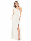 Ivory A-Line One Shoulder Sleeveless Long Bridesmaid Dress Doris