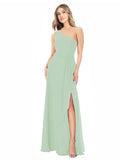 Sage A-Line One Shoulder Sleeveless Long Bridesmaid Dress Doris