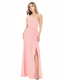 Salmon A-Line One Shoulder Sleeveless Long Bridesmaid Dress Doris