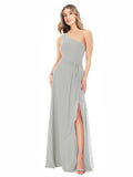 Silver A-Line One Shoulder Sleeveless Long Bridesmaid Dress Doris