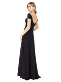 Black A-Line Sweetheart Cap Sleeves Long Bridesmaid Dress Eartha