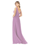 Dark Lavender A-Line V-Neck Sleeveless Long Bridesmaid Dress Evangeline