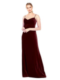 Cinnamon Rose A-Line Cowl Neck Long Sleeveless Stretch Velvet Bridesmaid Dress Saliba