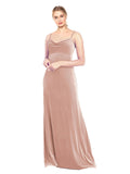 Pink A-Line Cowl Neck Long Sleeveless  Bridesmaid Dress Saliba