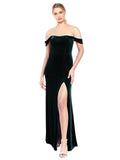 Dark Green A-Line Strapless Off the Shoulder Long Sleeveless Stretch Velvet Bridesmaid Dress Zelaya