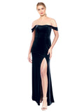 Dark Navy A-Line Strapless Off the Shoulder Long Sleeveless Stretch Velvet Bridesmaid Dress Zelaya