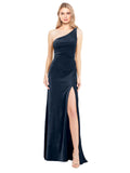 Dark Navy A-Line One Shoulder Long Sleeveless Stretch Velvet Bridesmaid Dress Daniel