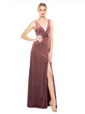 Cinnamon Rose A-Line V-Neck Long Sleeveless Stretch Velvet Bridesmaid Dress Scotti