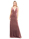 Cinnamon Rose A-Line V-Neck Long Sleeveless Stretch Velvet Bridesmaid Dress Sammi