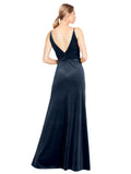 Dark Navy A-Line V-Neck Long Sleeveless Stretch Velvet Bridesmaid Dress Sammi