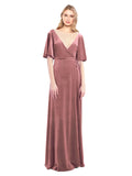 Cinnamon Rose A-Line V-Neck Long Half Sleeves Stretch Velvet Bridesmaid Dress Dreher