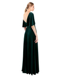 Dark Green A-Line V-Neck Long Half Sleeves Stretch Velvet Bridesmaid Dress Dreher