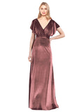 Cinnamon Rose A-Line V-Neck Long Sleeveless Stretch Velvet Bridesmaid Dress Pinto