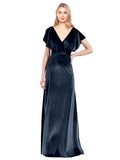 Dark Navy A-Line V-Neck Long Sleeveless Stretch Velvet Bridesmaid Dress Pinto