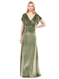 Dark Sage A-Line V-Neck Long Sleeveless Stretch Velvet Bridesmaid Dress Pinto