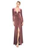 Cinnamon Rose A-Line V-Neck Long Long Sleeve Stretch Velvet Bridesmaid Dress Calle