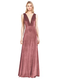 Cinnamon Rose A-Line V-Neck Long Sleeveless Stretch Velvet Bridesmaid Dress Albert