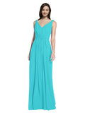 Long A-Line V-Neck Sleeveless Aqua Chiffon Bridesmaid Dress Ezra