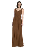 Long A-Line V-Neck Sleeveless Brown Chiffon Bridesmaid Dress Ezra