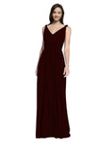 Long A-Line V-Neck Sleeveless Burgundy Gold Chiffon Bridesmaid Dress Ezra