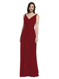 Long A-Line V-Neck Sleeveless Burgundy Chiffon Bridesmaid Dress Ezra