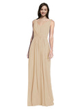 Long A-Line V-Neck Sleeveless Champagne Chiffon Bridesmaid Dress Ezra