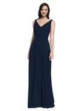 Long A-Line V-Neck Sleeveless Dark Navy Chiffon Bridesmaid Dress Ezra