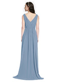 Long A-Line V-Neck Sleeveless Dusty Blue Chiffon Bridesmaid Dress Ezra