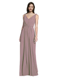 Long A-Line V-Neck Sleeveless Dusty Rose Chiffon Bridesmaid Dress Ezra