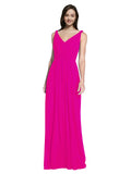 Long A-Line V-Neck Sleeveless Fuchsia Chiffon Bridesmaid Dress Ezra