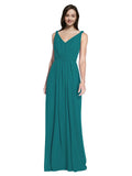 Long A-Line V-Neck Sleeveless Hunter Chiffon Bridesmaid Dress Ezra