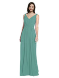 Long A-Line V-Neck Sleeveless Icelandic Silver Chiffon Bridesmaid Dress Ezra