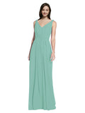 Long A-Line V-Neck Sleeveless Jade Chiffon Bridesmaid Dress Ezra